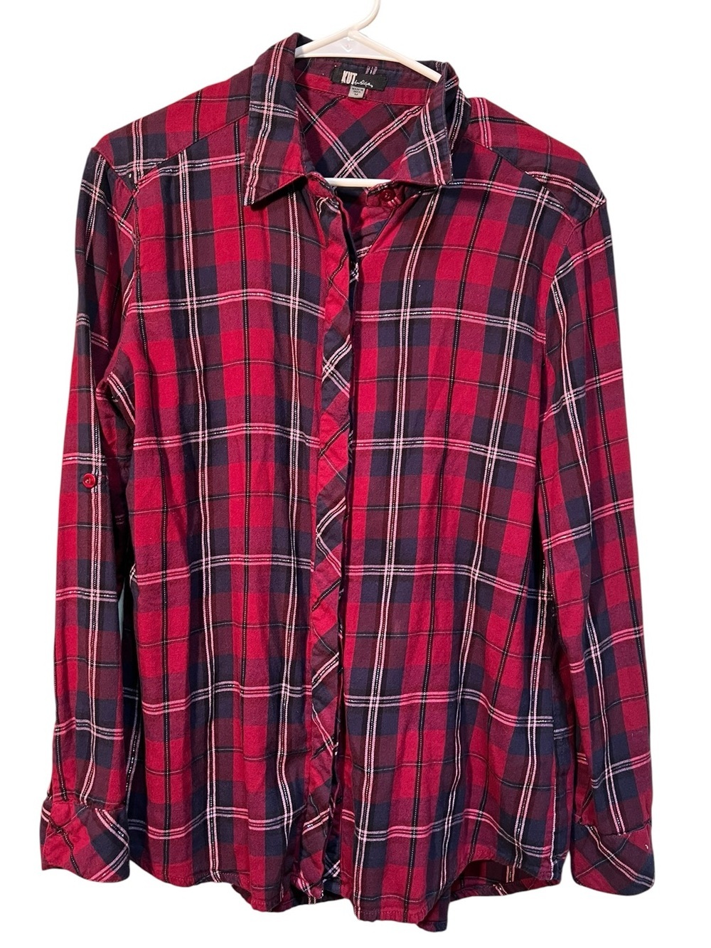 Kut From The Kloth Women's Size Medium Button Down Shirt Red Plaid Button Back
